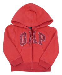 Jahodová fleecová propínací mikina s logem a kapucí GAP