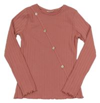 Starorůžové žebrované triko s knoflíky Matalan