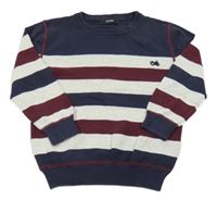 Tmavomodro-světlešedo-vínový pruhovaný svetr s výšivkou George