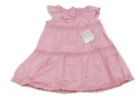 Nové - Růžové plátěné šaty s výšivkami a krajkou Early Days