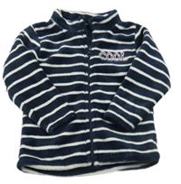 Tmavomodro-bílá pruhovaná chlupatá propínací mikina s nápisem Lupilu