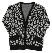 Černý chlupatý svetrový cardigan s leopardím vzorem George