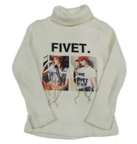 Smetanový žebrovaný svetrový rolák s dívkami