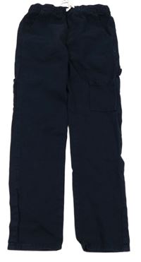 Tmavomodré plátěné kalhoty s kapsou
