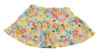 Nové - Bílo-barevná květovaná bavlněná sukně s včelami a všitými elastickými kraťasy Matalan