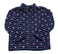 Tmavomodro-bílá pruhovaná fleecová propínací mikina s hvězdami Impidimpi