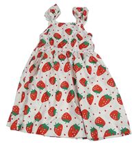 Bílé puntíkaté šaty s jahodami a volány Shein