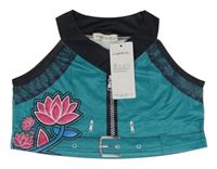 Nové - Zeleno-černý crop top s potiskem