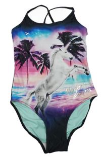 Černo-barevné jednodílné plavky s jednorožcem H&M