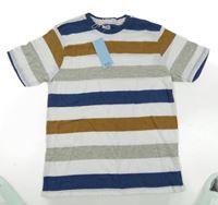 Nové - Bílo-tmavomodro-hnědé pruhované tričko F&F