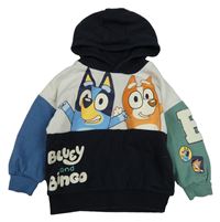 Béžovo-tmavomodro-zelená mikina s Bluey a kapucí