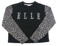 Černá crop mikina s nápisem a vzorovanými rukávy Elle