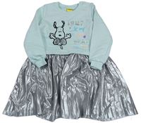 Mintové teplákové šaty se Snoopym a stříbrnou plisovanou sukní 