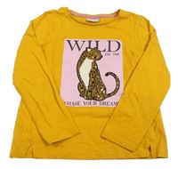 Okrové triko s leopardem z flitrů Matalan