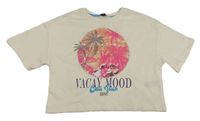 Smetanové crop tričko s palmami z flitrů River Island