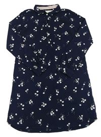 Tmavomodré květované košilové šaty H&M
