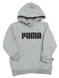 Šedá melírovaná mikina s logem a kapucí Puma