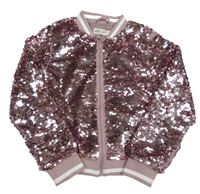 Starorůžová flitrová podšitá bunda s kočkou H&M