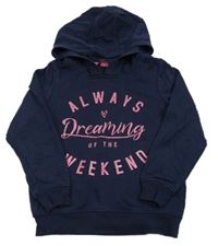 Tmavomodrá mikina s růžovými nápisy a kapucí zn. George