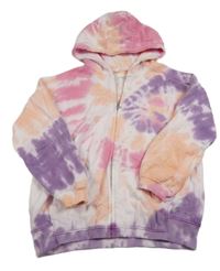 Fialovo-růžovo-oranžová batikovaná propínací mikina s kapucí Next
