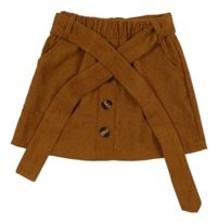 Hnědá lehká manšestrová sukně s páskem shein