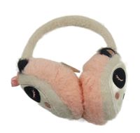 Růžovo-šedé chlupaté klapky na uši s pandami 
