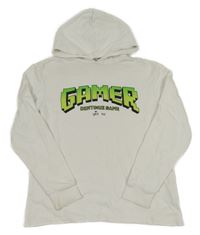 Bílá mikina se zeleným nápisem a kapucí H&M