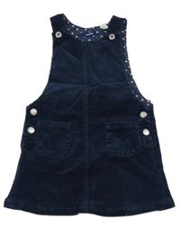 Tmavomodré manšestrové laclové šaty s kapsami okaidi