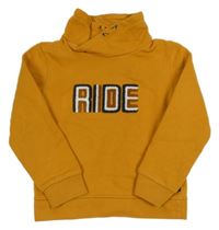 Okrová mikina s nápisem a komínovým límcem 