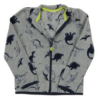 Šedo-tmavomodrá fleecová propínací mikina s dinosaury kids