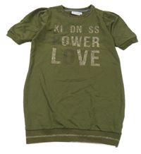 Khaki teplákové šaty s nápisem 