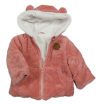 Růžová chlupatá zateplená propínací mikina s kapucí 