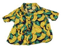 Žluto-tmavomodrá lehká košile s banány 