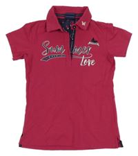 Tmavorůžové polo tričko s nápisem 