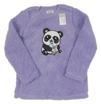 Nové - fialová huňatá mikina s pandou Primark