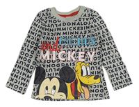 Šedé triko s nápisy a Mickeym a Plutem Disney
