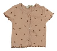 Starorůžové žebrované tričko s jahůdkami H&M