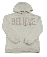 Béžová melírovaná mikina s nápisem a kapucí Primark