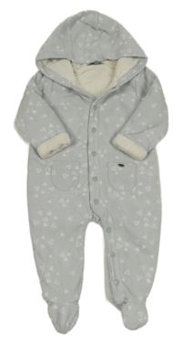 Světlešedá vzorovaná zateplená fleecová kombinéza s kapucí KANZ