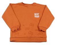 Oranžová mikina s auty a nápisy Nutmeg