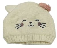 Smetanová čepice s čumákem a oušky a mašlí 