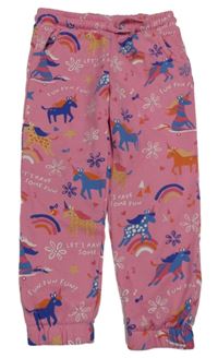 Růžové květované tepláky s jednorožci F&F