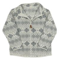 Bílo-šedá vzorovaná fleecová propínací mikina s vločkami H&M