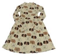 Béžové žebrované šaty s pejsky 