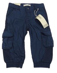 Nové - Tmavomodré plátěné cargo cuff kalhoty Name it