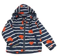 Tmavomodro-bílá pruhovaná šusťáková jarní bunda se srdíčky a kapucí Pocopiano