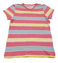Růžovo-modro-bílo-žluté pruhované tričko Tchibo