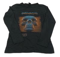 Černé triko s lebkou a nápisy Chapter young