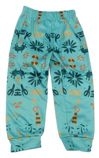 Modré vzorované tepláky s nápisy 