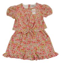 Nové - Růžovo-zelený květovaný kraťasový overal Matalan